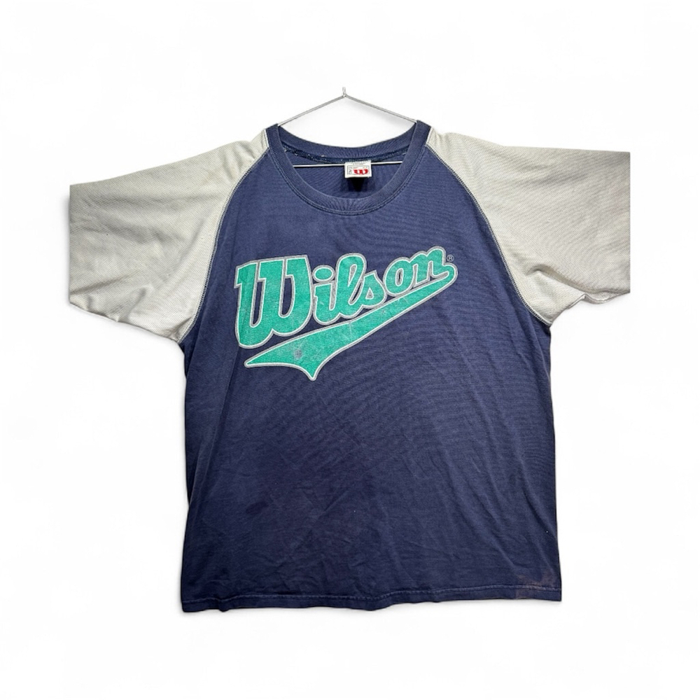 Vintage Y2K Wilson Signature Logo Baseball Jersey Tee Grunge Distressed XLT